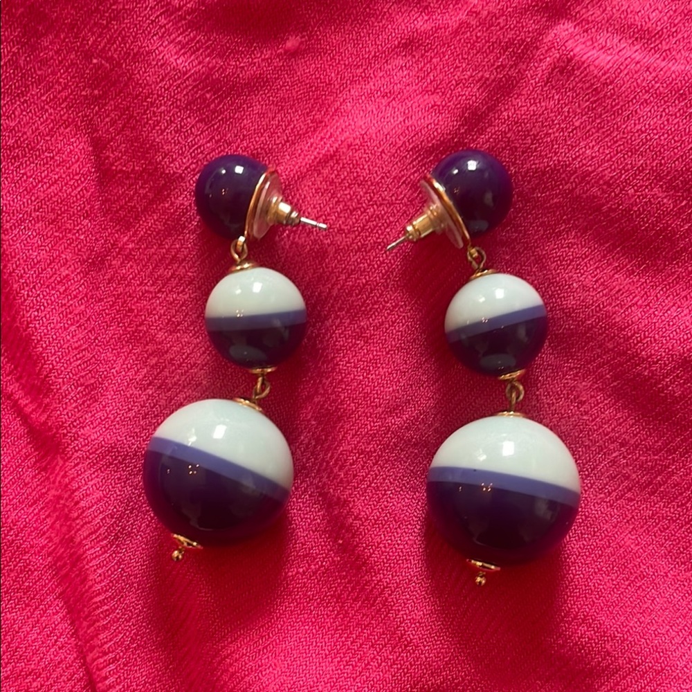 Kate Spade In A Flash Triple Bauble Elegant Blue and White Dangle Earrings